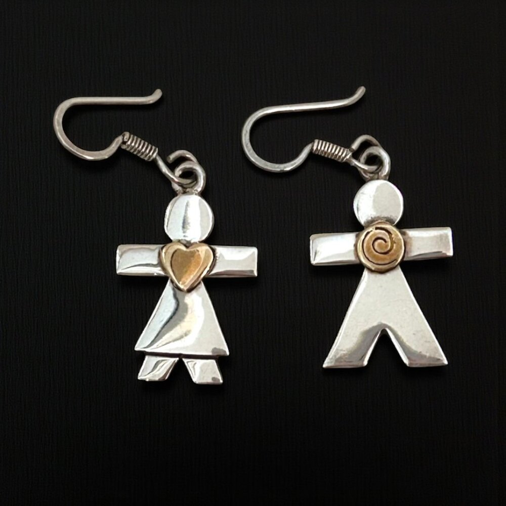 Vintage Naldo Sterling Silver Two-Tone Paper Doll Earrings